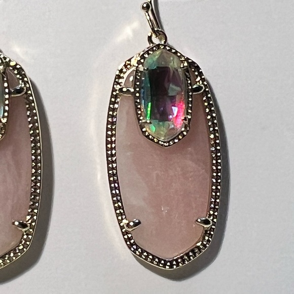 NWT Kendra Scott RARE & Retired Emmy Earrings Rose Quartz, Dichroic Yellow Gold - Picture 13 of 17